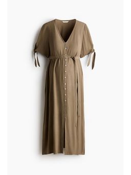 H&M - Women Green Mama Tie-Belt Viscose Dress