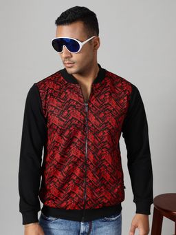 RIGO - Men Maroon Jacquard Bomber Jacket
