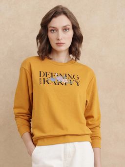 RAREISM - Defni Dusky Mustard Graphic Print Relaxed Sweatshirt