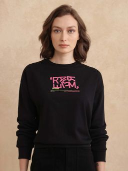 RAREISM - Perio Primary Black Graphic Print Regular Sweatshirt