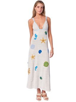 Addery - Seashell Embroidered White Cover-Up Maxi Dress