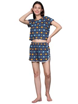 Bstories - Night Suit Shorty Set For Women - Navy Ekart Print