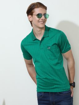 Crocodile - Striped Green Half Sleeve Casual Polo T-Shirt