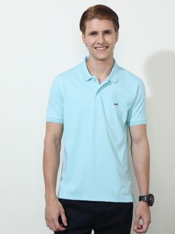 Crocodile - Blue Solid Half Sleeve Casual Polo T-Shirt