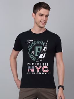 Cantabil - Men Navy Typography Round Neck Half Sleeve T-Shirt