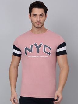 Cantabil - Men Pink Typography Round Neck Half Sleeve T-Shirt