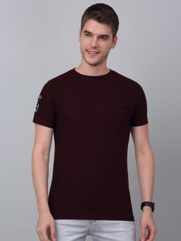 Cantabil - Men Wine Solid Round Neck Half Sleeve T-Shirt