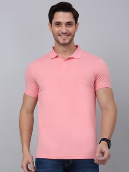 Cantabil - Men Pink Solid Polo Neck Half Sleeve T-Shirt