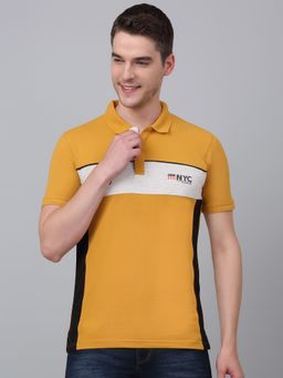 Cantabil - Men Mustard Color Block Polo Neck Half Sleeve T-Shirt