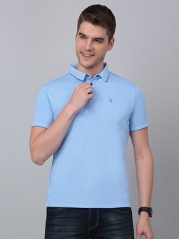 Cantabil - Men Sky Blue Solid Polo Neck Half Sleeve T-Shirt