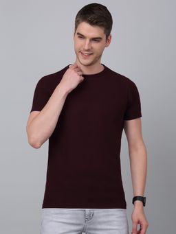 Cantabil - Men Wine Solid Round Neck Half Sleeve T-Shirt