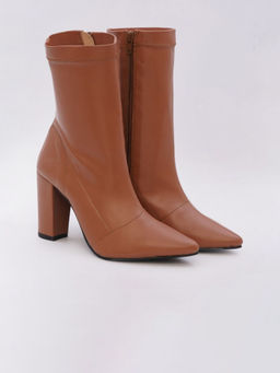 ADORLY - Women Burgundy Pointed Toe Block-Heel Casual Boots