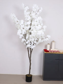 ARICK DECOR - Artificial White Blossom Flowers Plant Tree with Pot (6 Feet)