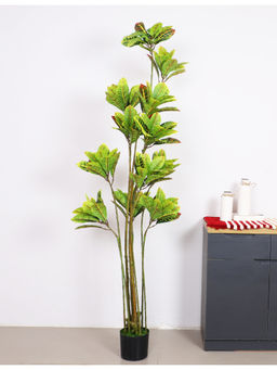 ARICK DECOR - Artificial Green Iceton Croton Plants Branching Shrub with Pot (6.2 Feet)