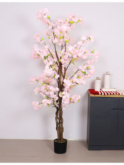 ARICK DECOR - Artificial Pink Blossom Flowers Plant Trees with Pot (6 Feet)
