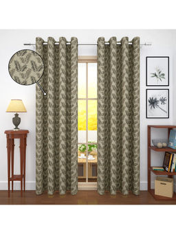 Story@Home - Brown Jacquard Floral Door Curtain (7 Feet)