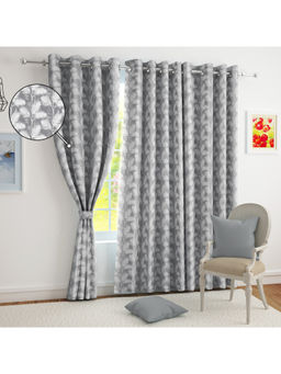 Story@Home - Grey Floral Jacquard Door Curtain (7 Feet)
