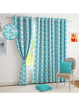 Story@Home - Blue Floral Jacquard Door Curtain (7 Feet)