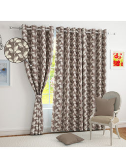 Story@Home - Brown Floral Jacquard Door Curtain (7 Feet)