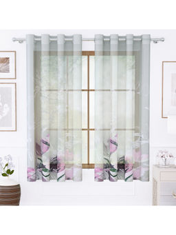 Story@Home - Grey Floral Polyester Window Curtain (5 Feet)