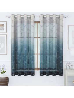 Story@Home - Navy Blue Geometric Polyester Window Curtain (5 Feet)