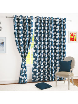 Story@Home - Navy Blue Floral Jacquard Window Curtain (5 Feet)