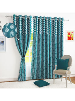 Story@Home - Teal Damask Polyester Window Curtain (5 Feet)