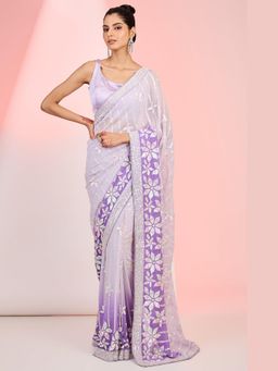 Meenagurnam - Purple Georgette Sequins Saree with Stitched Blouse with Stitched