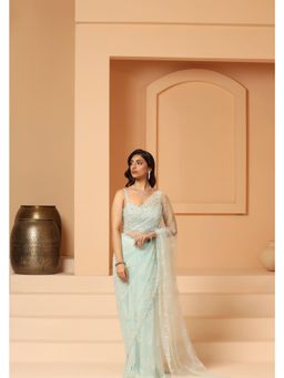 Meenagurnam - Sequin Hand Crafted Blue Saree with Stitched Blouse with Stitched