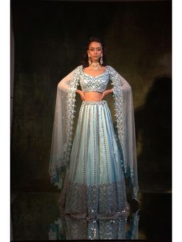 Meenagurnam - Mirror Work Blue Lehenga with Blouse and Dupatta