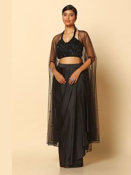 Meenagurnam - Black Satin Skirt with Blouse and Cape