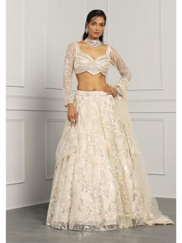 Meenagurnam - Ivory Sequin And Beads Work Lehenga With Choli And Dupatta