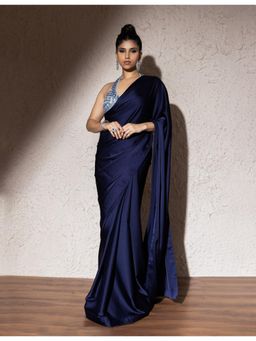 Meenagurnam - Blue Armani Satin Saree With Stitched Blouse with Stitched
