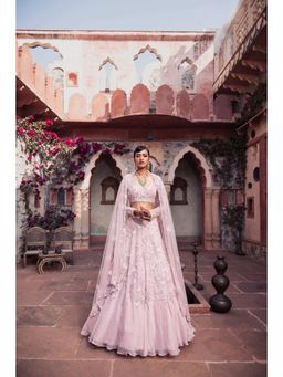 Meenagurnam - Pink Organza and Net Cutdana Embroidered Lehenga With Choli And Dupatta