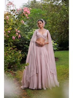 Meenagurnam - Lilac Organza Silver Stone Embroidered Lavender Lehenga With Blouse And Dupatta
