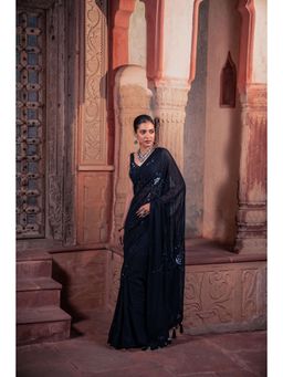 Meenagurnam - Black Embellished Saree With Stitched Blouse with Stitched