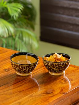 ExclusiveLane - 'Mughal Floral' Hand-painted Ceramic Serving Bowls (Set of 2, 520 ML)