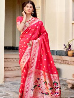 Odette - Coral Colour Traditional Wear Silk Saree with Unstitched Blouse