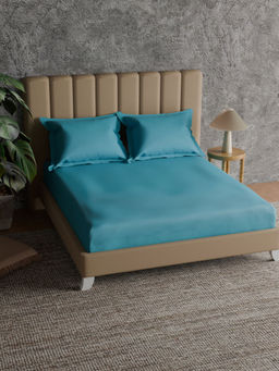 Himeya - 100% Cotton 152 Tc Bedsheet -Color Corner (Peacock Blue) (King)