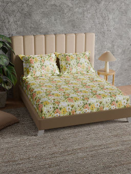 Himeya - Wildflower Pistachio Double Bedsheet with 2 Pillow Covers (King)