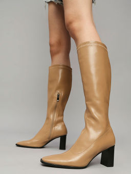 RSVP by Nykaa Fashion - Brown Solid Mid Calf Length Boots