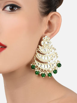 Zaveri Pearls - Green Beads Ethnic Layered Crescent Shape Dangle Earring-ZPFK11602