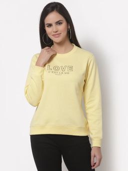 Club York - Women Yellow Printed Cotton Sweatshirt