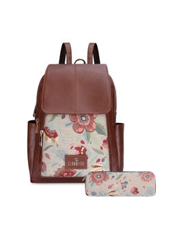 The Clownfish - Brown & Beige Faux Leather Backpack with Pouch