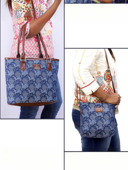 The Clownfish - Blue Floral Print Faux Leather Handbag with Sling Bag