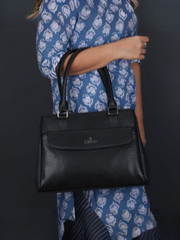 The Clownfish - Black Prudence Faux Leather Front Flap Pocket Handbag