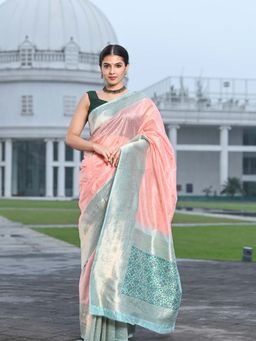 Beatitude - Peach Shade Banarasi Silk Woven Saree with Unstitched Blouse