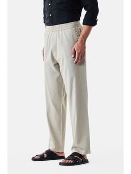 Snitch - Beige Solid Relaxed Casual Trouser