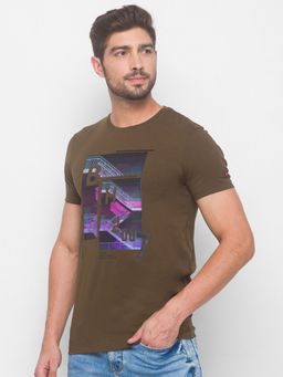 Being Human - Men Printed Olive T-Shirt