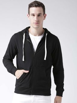 Club York - Men Black Solid Hooded Sweatshirt